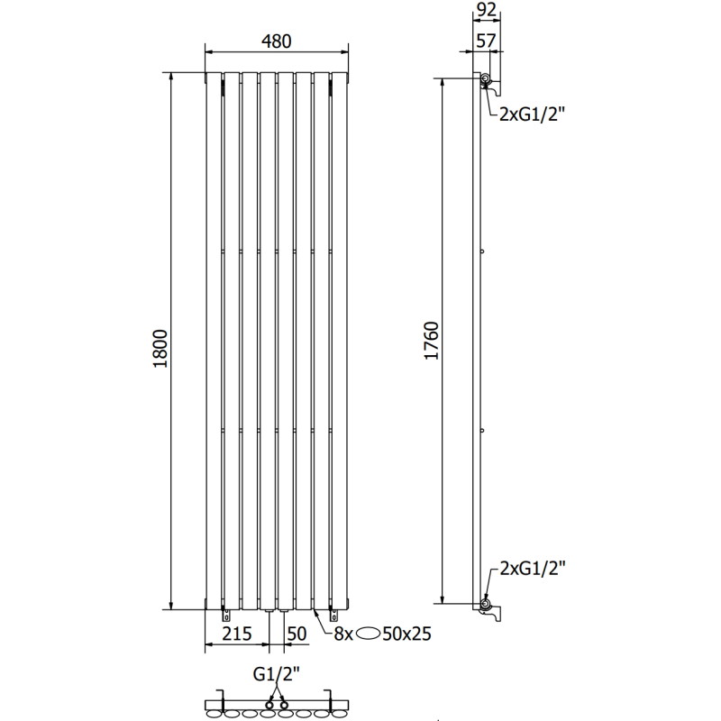 Mexen Oregon dekoratiivne radiaator 1800 x 480 mm, 805 W, antratsiit - W202-1800-490-00-66