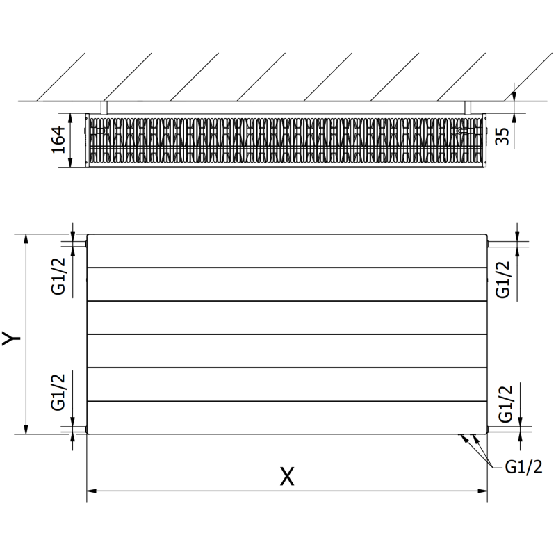 Mexen CVL33 Paneeliradiaattori Line 300 x 600 mm, alaliitäntä, 744 W, musta - W633L-030-060-70