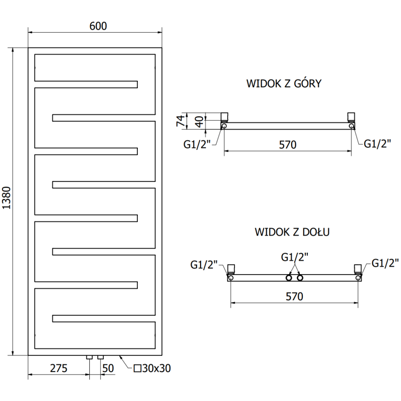 Mexen Orlando decorative radiator 1380 x 600 mm, 445 W, anthracite - W207-1380-600-00-66