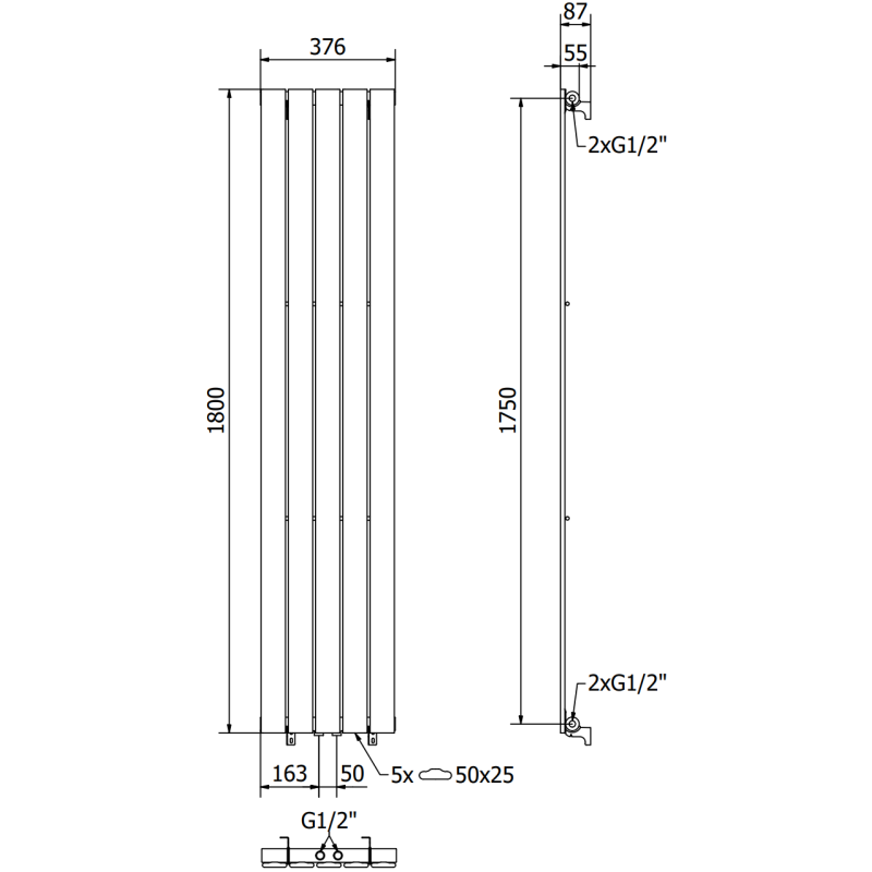 Mexen Boston grzejnik dekoracyjny 1800 x 376 mm, 740 W, antracyt - W213-1800-376-01-66