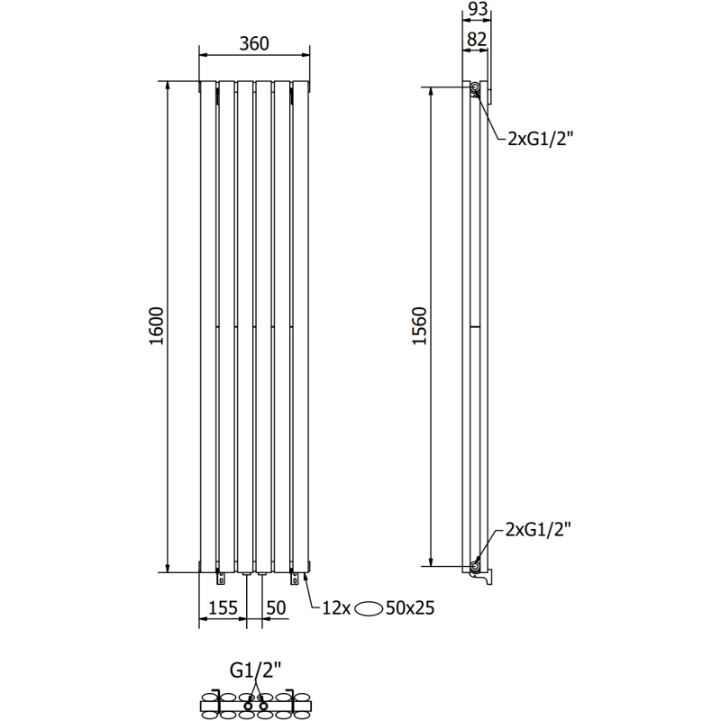 Mexen Dallas radiateur décoratif 1600 x 360 mm, 1039 W, anthracite - W214-1600-360-00-66