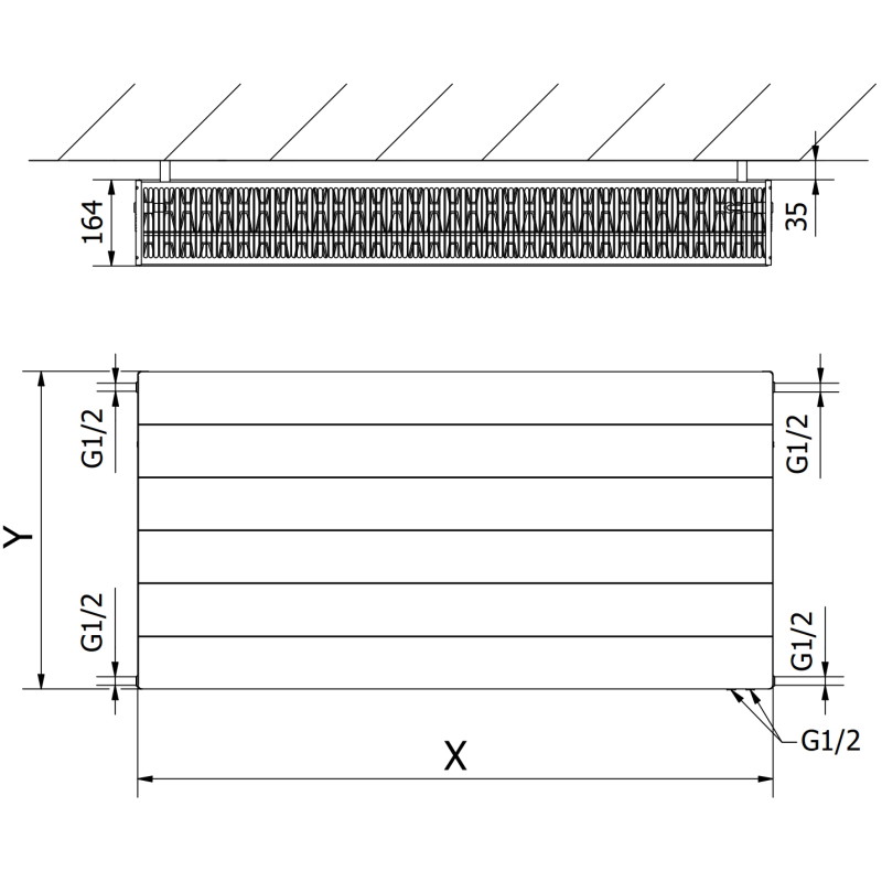 Mexen CVL33 Linija pločasti radijator 600 x 1000 mm, donje priključivanje, 2201 W, crni - W633L-060-100-70