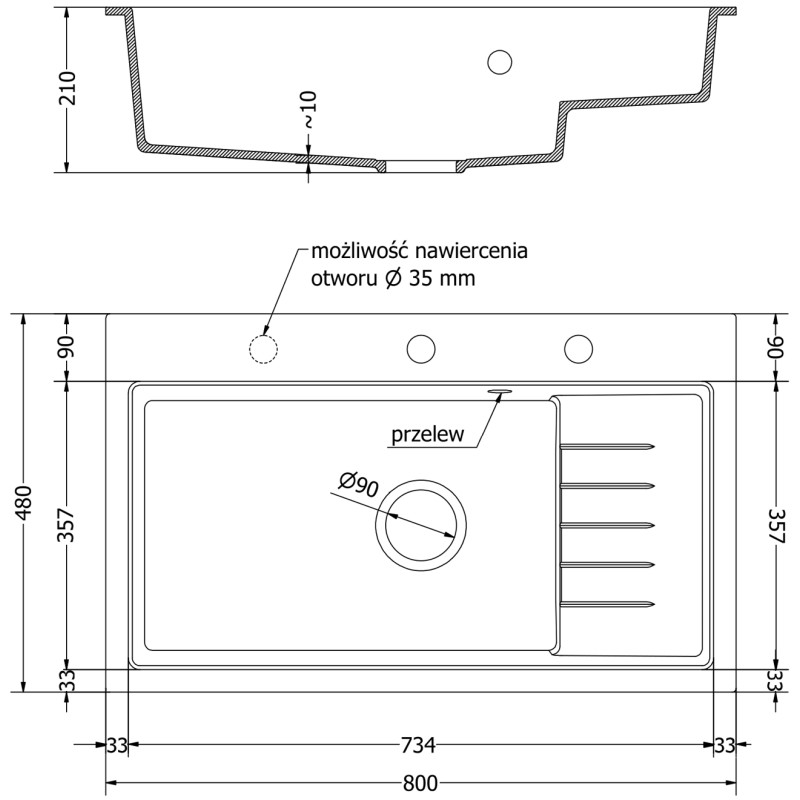 Mexen Omar graniitvalamu ühekambriline 800 x 480 mm, hall, kroom sifoon - 6520801005-71