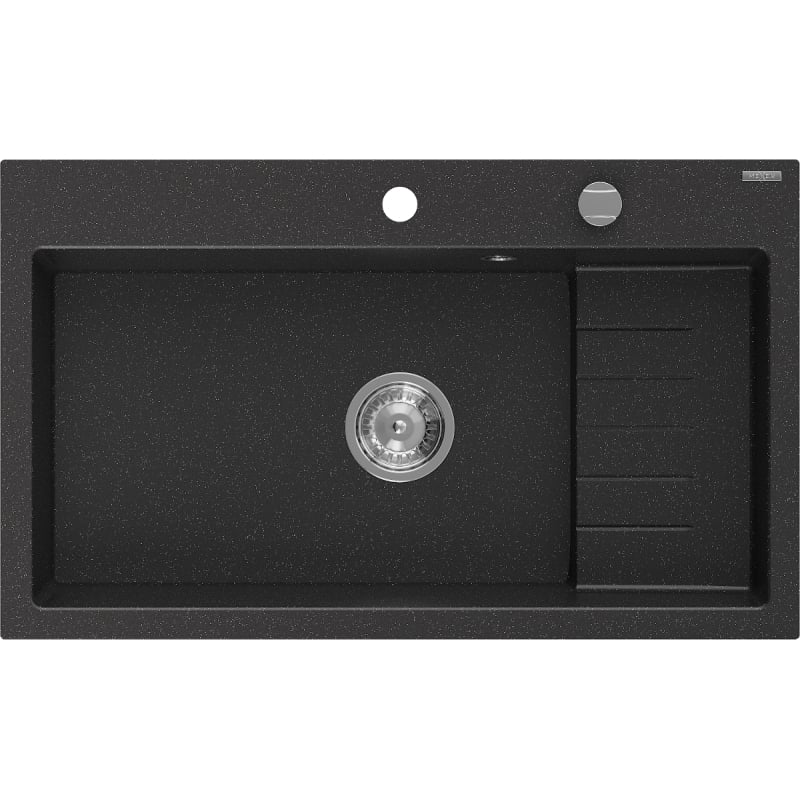 Mexen Omar granitni sudoper s jednom komorom 800 x 480 mm, crno/srebrni metalik, kromirani sifon - 6520801005-73