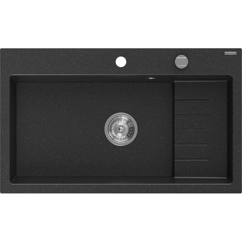 Mexen Omar Granitspüle 1-Becken 800 x 480 mm, schwarz/silber metallic, Syphon Chrom - 6520801005-73