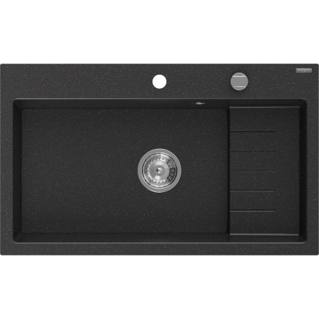 Mexen Omar granite sink single-bowl 800 x 480 mm, black/silver metallic, chrome trap - 6520801005-73