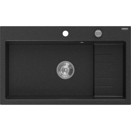 Mexen Omar Granitspüle 1-Becken 800 x 480 mm, schwarz/silber metallic, Syphon Chrom - 6520801005-73