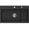 Mexen Omar Granitspüle 1-Becken 800 x 480 mm, schwarz/silber metallic, Syphon Chrom - 6520801005-73