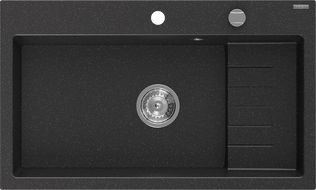 Mexen Omar Granitspüle 1-Becken 800 x 480 mm, schwarz/silber metallic, Syphon Chrom - 6520801005-73