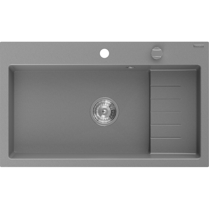 Mexen Omar fregadero de granito 1-cuenco 800 x 480 mm, gris, sifón cromado - 6520801005-71