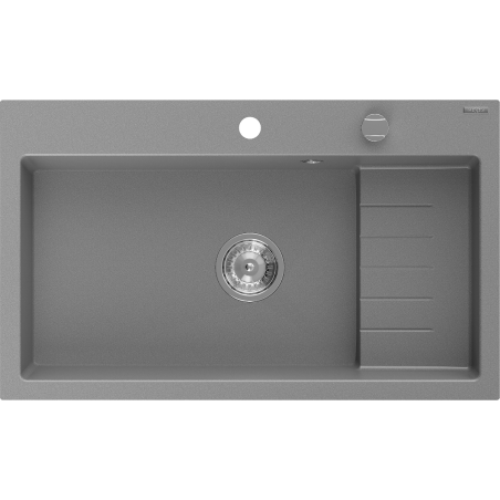 Mexen Omar fregadero de granito 1-cuenco 800 x 480 mm, gris, sifón cromado - 6520801005-71