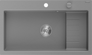 Mexen Omar granieten gootsteen 1-komor 800 x 480 mm, grijs, chroom sifon - 6520801005-71