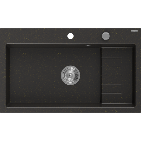 Mexen Omar 1-bowl Granite Sink 800 x 480 mm, Black/Gold Metallic, Chrome Siphon - 6520801005-75
