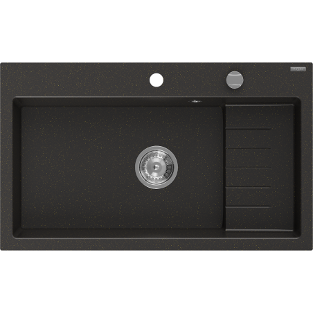 Mexen Omar lava-loiça de granito de 1 bacia 800 x 480 mm, preto/dourado metálico, sifão cromado - 6520801005-75
