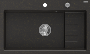 Mexen Omar lavello da cucina in granito a una vasca 800 x 480 mm, nero/oro metallizzato, sifone cromato - 6520801005-75