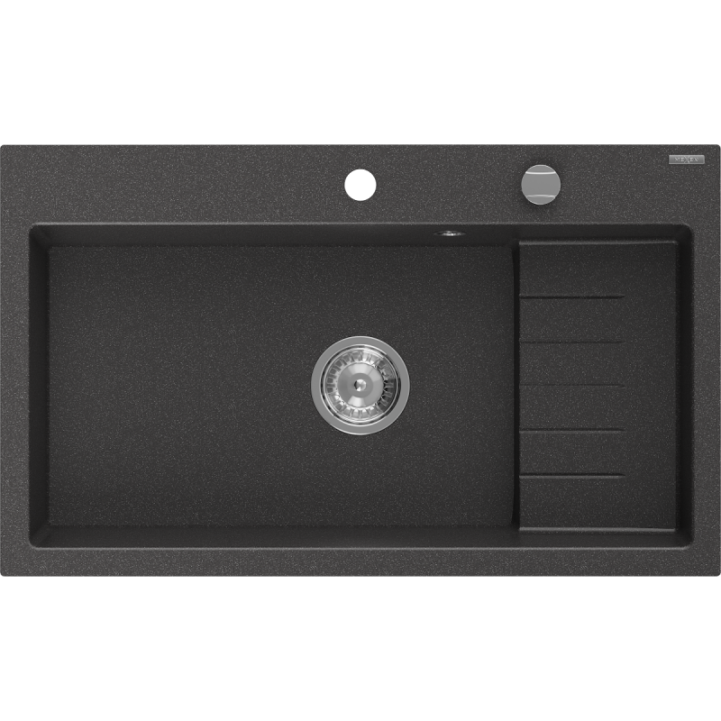 Mexen Omar Granitspüle 1-becken 800 x 480 mm, schwarz gesprenkelt, Siphon Chrom - 6520801005-76
