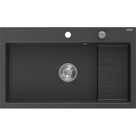Mexen Omar granite sink 1-bowl 800 x 480 mm, black speckled, chrome siphon - 6520801005-76