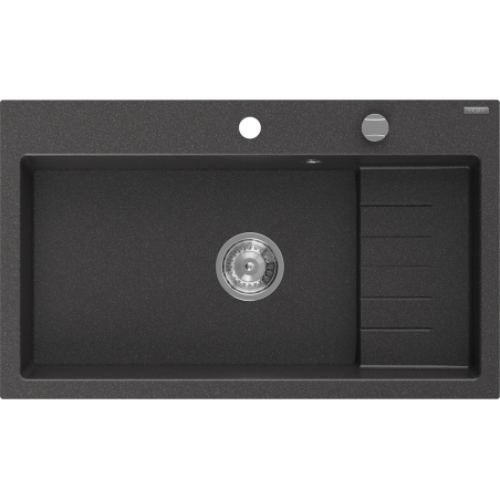 Mexen Omar Granitspüle 1-Becken 800 x 480 mm, schwarz gesprenkelt, Chrom-Siphon - 6520801005-76