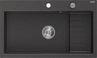 Mexen Omar Granitspüle 1-Becken 800 x 480 mm, schwarz gesprenkelt, Chrom-Siphon - 6520801005-76