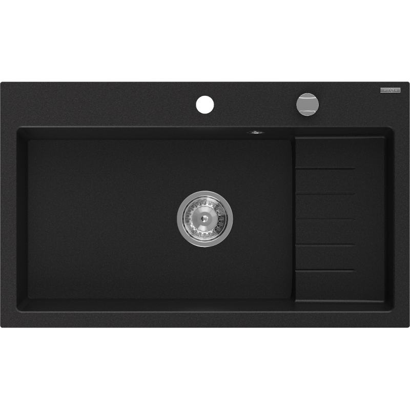 Mexen Omar fregadero de granito de 1 cubeta 800 x 480 mm, negro, sifón cromado - 6520801005-77