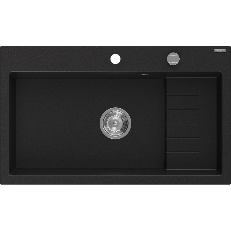 Mexen Omar granieten gootsteen 1-komorig 800 x 480 mm, zwart, chroom sifon - 6520801005-77