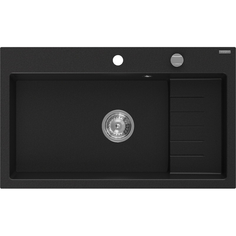 Mexen Omar graniidist köögivalamu 1-kambriline 800 x 480 mm, must, kroom-sifoon - 6520801005-77