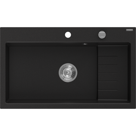 Mexen Omar évier en granit 1 bac 800 x 480 mm, noir, siphon chromé - 6520801005-77