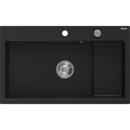 Mexen Omar νεροχύτης γρανίτη 1-διαμερίσματος 800 x 480 mm, μαύρος, σιφόν χρωμίου