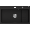 Mexen Omar granieten gootsteen 1-komorig 800 x 480 mm, zwart, chroom sifon - 6520801005-77