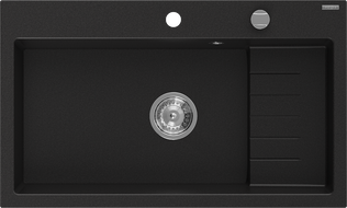 Mexen Omar fregadero de granito de 1 cubeta 800 x 480 mm, negro, sifón cromado - 6520801005-77