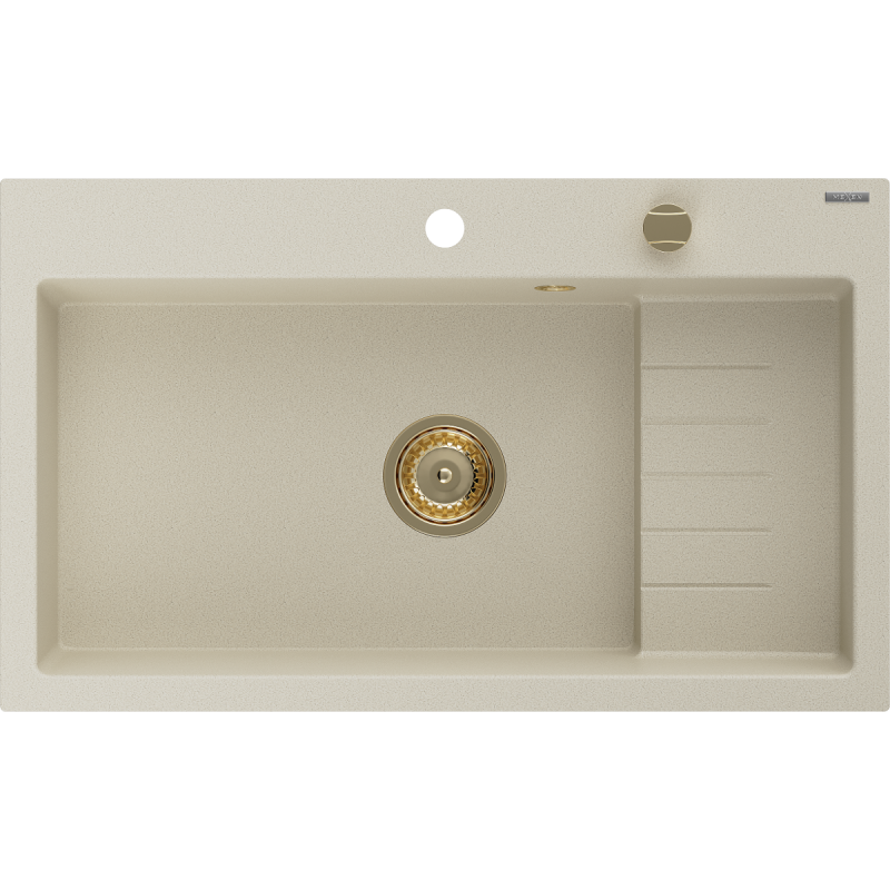 Mexen Omar granieten spoelbak 1-kamer 800 x 480 mm, beige, gouden sifon - 6520801005-69-G