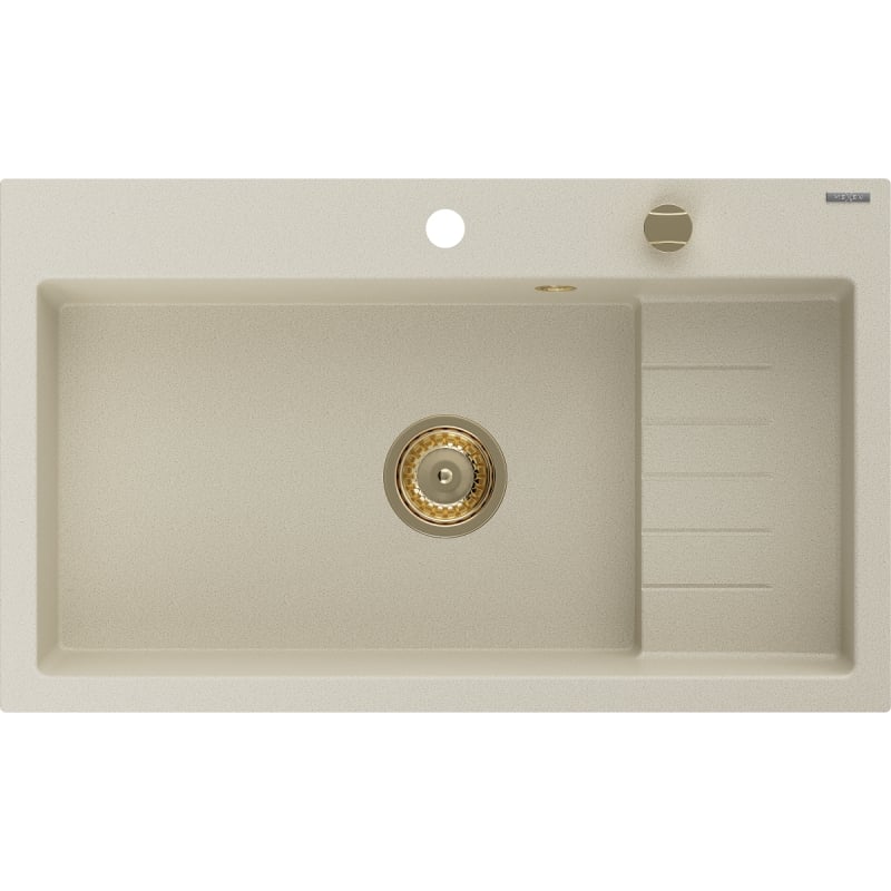 Mexen Omar graniitist köögivalamu, 1-kausiga, 800 x 480 mm, beež, kuldne sifoon - 6520801005-69-G
