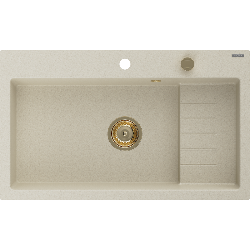 Mexen Omar zlewozmywak granitowy 1-komorowy 800 x 480 mm, beżowy, syfon złoty - 6520801005-69-G