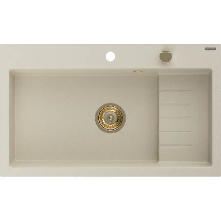 Mexen Omar fregadero de granito de 1 cubeta 800 x 480 mm, beige, sifón dorado - 6520801005-69-G