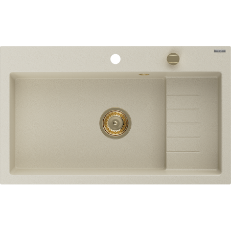 Mexen Omar granite sink 1-bowl 800 x 480 mm, beige, golden siphon - 6520801005-69-G