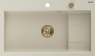 Mexen Omar granieten spoelbak 1-kamer 800 x 480 mm, beige, gouden sifon - 6520801005-69-G