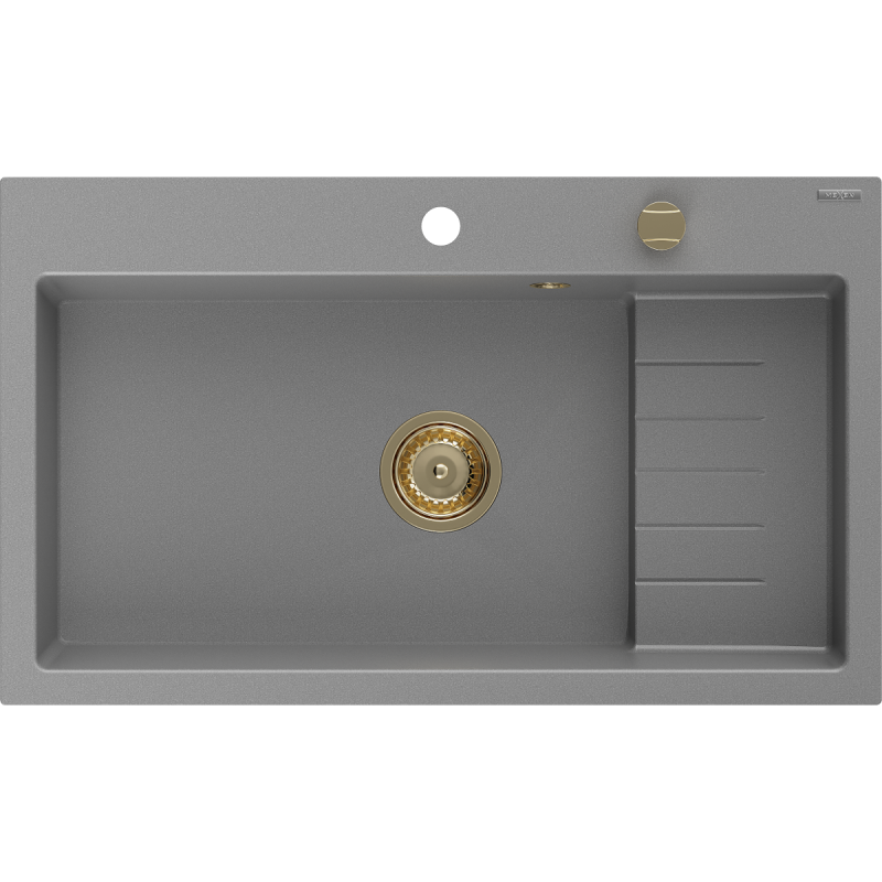Mexen Omar granite kitchen sink 1-bowl 800 x 480 mm, grey, gold siphon - 6520801005-71-G