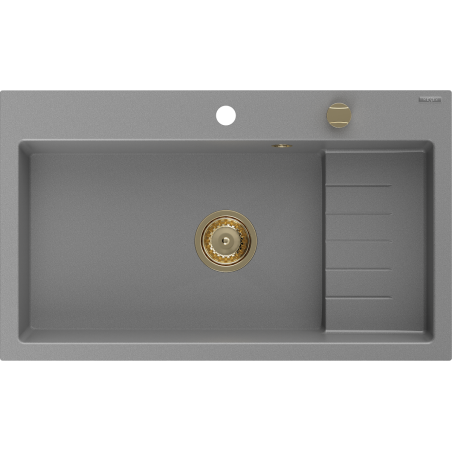 Mexen Omar granieten spoelbak 1-komors 800 x 480 mm, grijs, gouden sifon - 6520801005-71-G