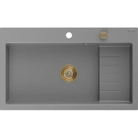 Mexen Omar granite kitchen sink 1-bowl 800 x 480 mm, grey, gold siphon - 6520801005-71-G