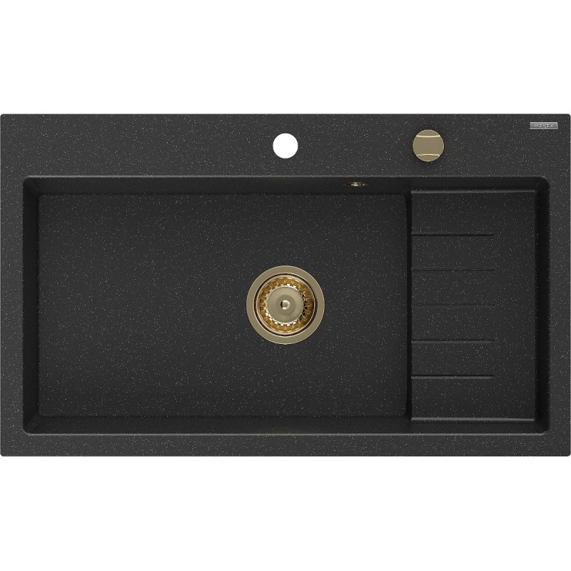 Mexen Omar graniit valamu 1-kaussiline 800 x 480 mm, must/hõbedane metallik, sifoon kuldne - 6520801005-73-G