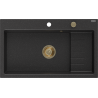 Mexen Omar évier en granit 1 bac 800 x 480 mm, noir/argent métallisé, siphon doré - 6520801005-73-G