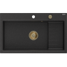 Mexen Omar Granitspüle 1-Kammer 800 x 480 mm, schwarz/silber metallic, goldener Siphon - 6520801005-73-G