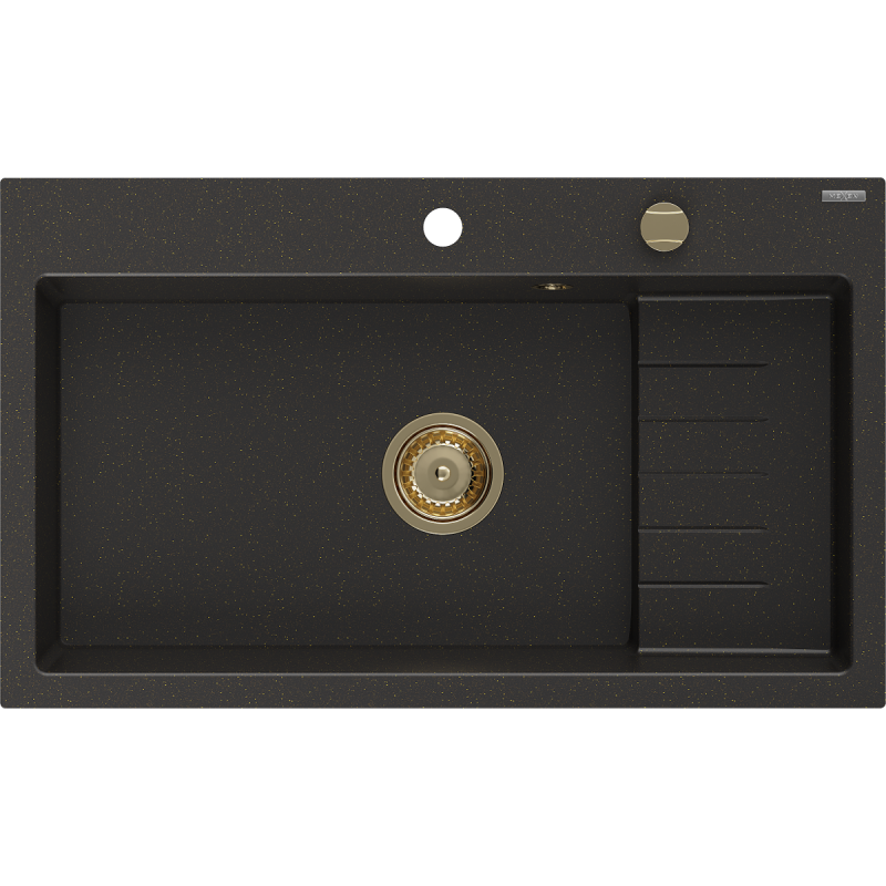 Mexen Omar Granit-Eenzelschëff 1-Kummer 800 x 480 mm, schwaarz/gëllene Metalik, gëllene Siphon - 6520801005-75-G