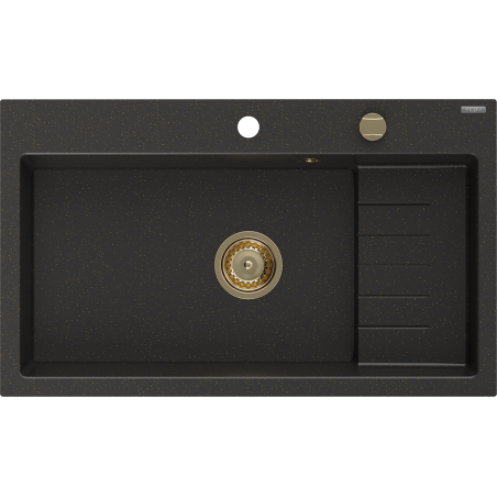 Mexen Omar lava-loiça de granito 1-cuba 800 x 480 mm, preto/dourado metalizado, sifão dourado - 6520801005-75-G