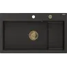 Mexen Omar évier en granit 1 bac 800 x 480 mm, noir/doré métallisé, siphon doré - 6520801005-75-G
