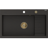 Mexen Omar fregadero de granito de 1 seno 800 x 480 mm, negro/oro metálico, sifón dorado - 6520801005-75-G