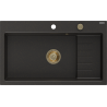 Mexen Omar Granitspüle 1-beckig 800 x 480 mm, schwarz/gold metallisch, goldener Siphon - 6520801005-75-G