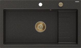 Mexen Omar lavello in granito 1-vasca 800 x 480 mm, nero/oro metallizzato, sifone dorato - 6520801005-75-G