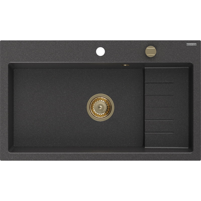 Mexen Omar graniidist valamu, 1-kauseline, 800 x 480 mm, must täpiline, kuldne sifoon - 6520801005-76-G