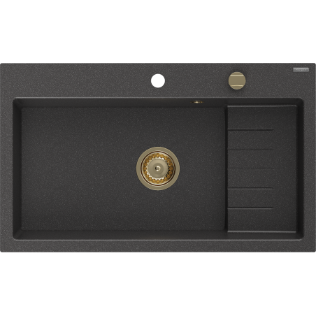 Mexen Omar Granitspullt 1-Kummer 800 x 480 mm, schwaarz gespréngelt, Siphon gëllen - 6520801005-76-G